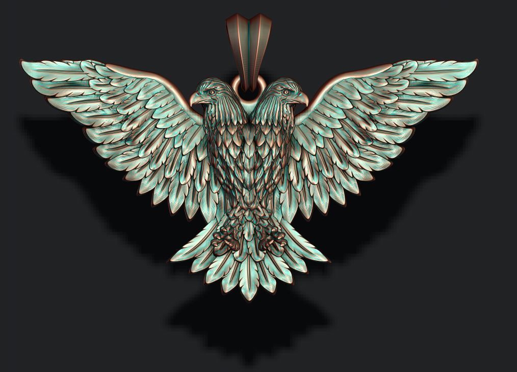 two-headed eagle pendant 3D print model_3