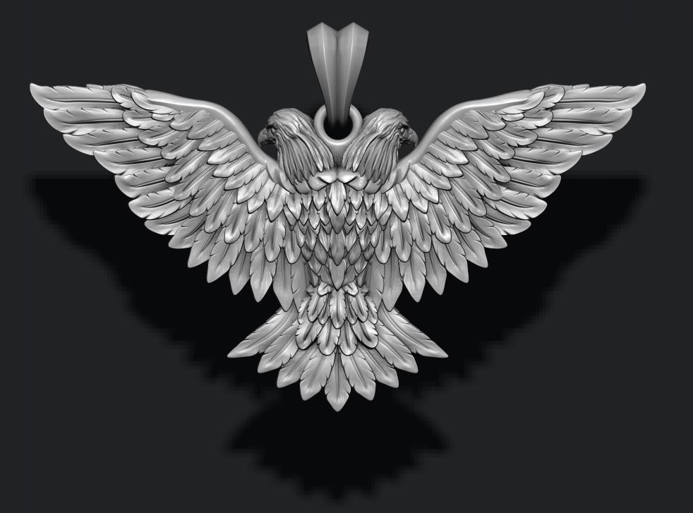 two-headed eagle pendant 3D print model_4