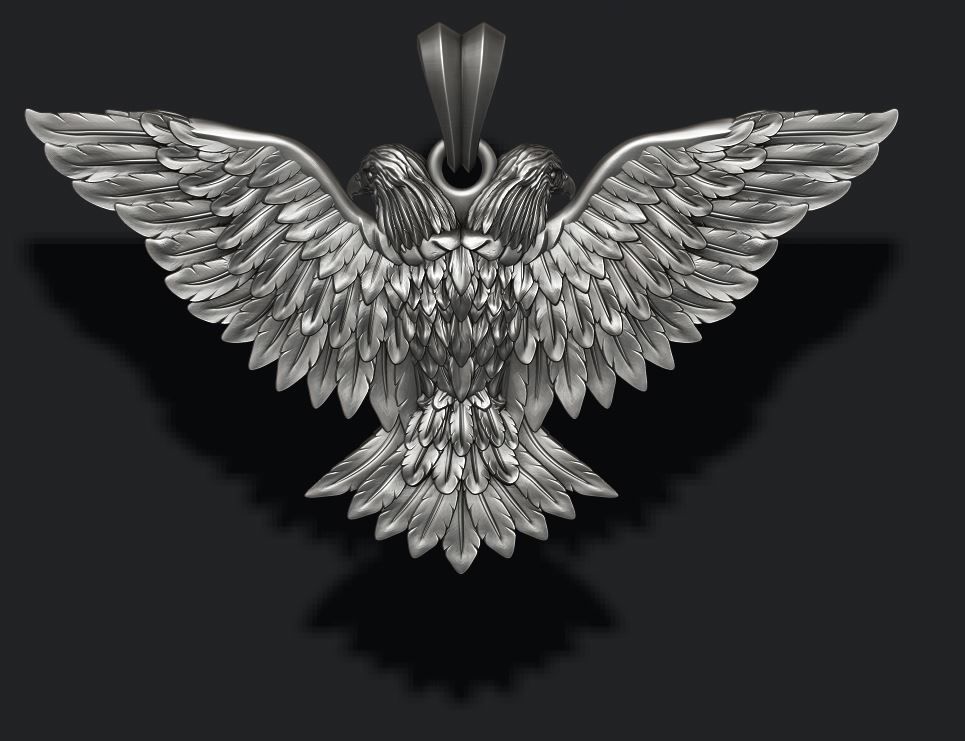 two-headed eagle pendant 3D print model_8
