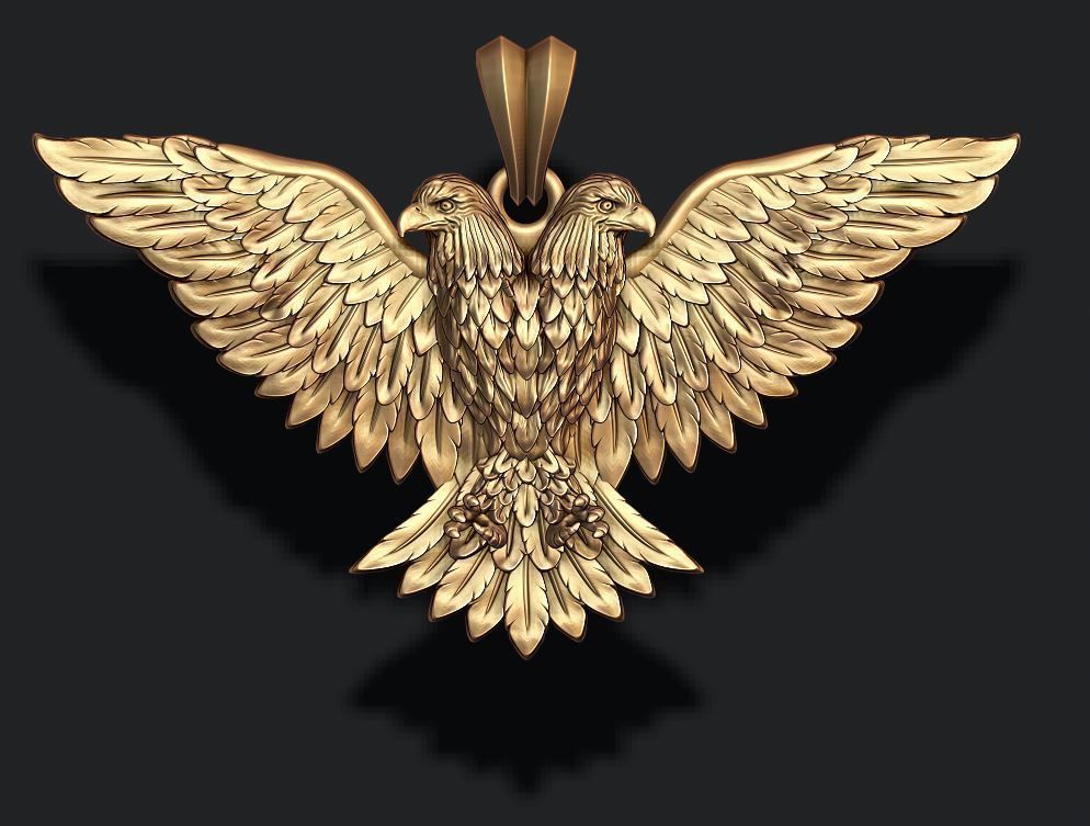 two-headed eagle pendant 3D print model_6