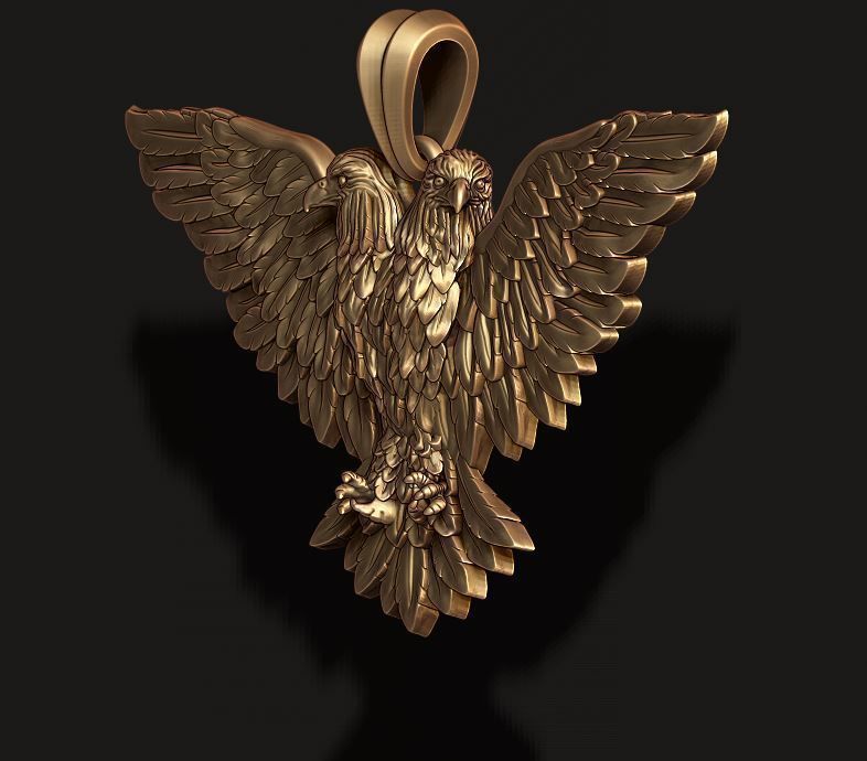 two-headed eagle pendant 3D print model_5