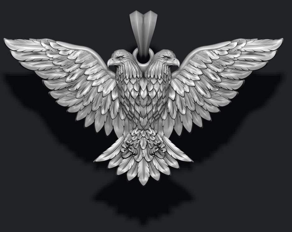 two-headed eagle pendant 3D print model_7