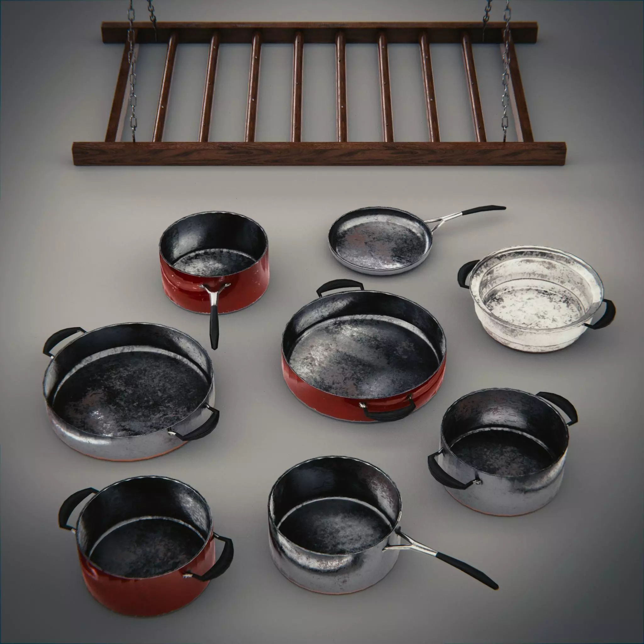 Game Ready Cooking Pot and Pan Set Low-poly 3D model_0