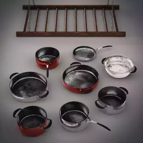 Game Ready Cooking Pot and Pan Set Low-poly 3D model