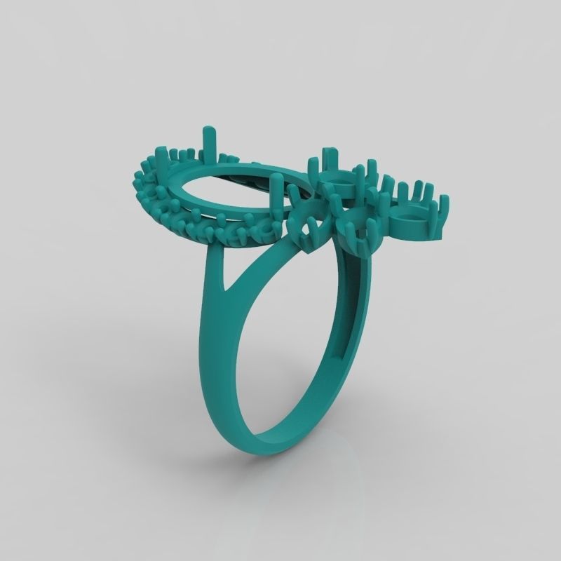  Women ring with gems 3dm stl vintage 3D print model_10