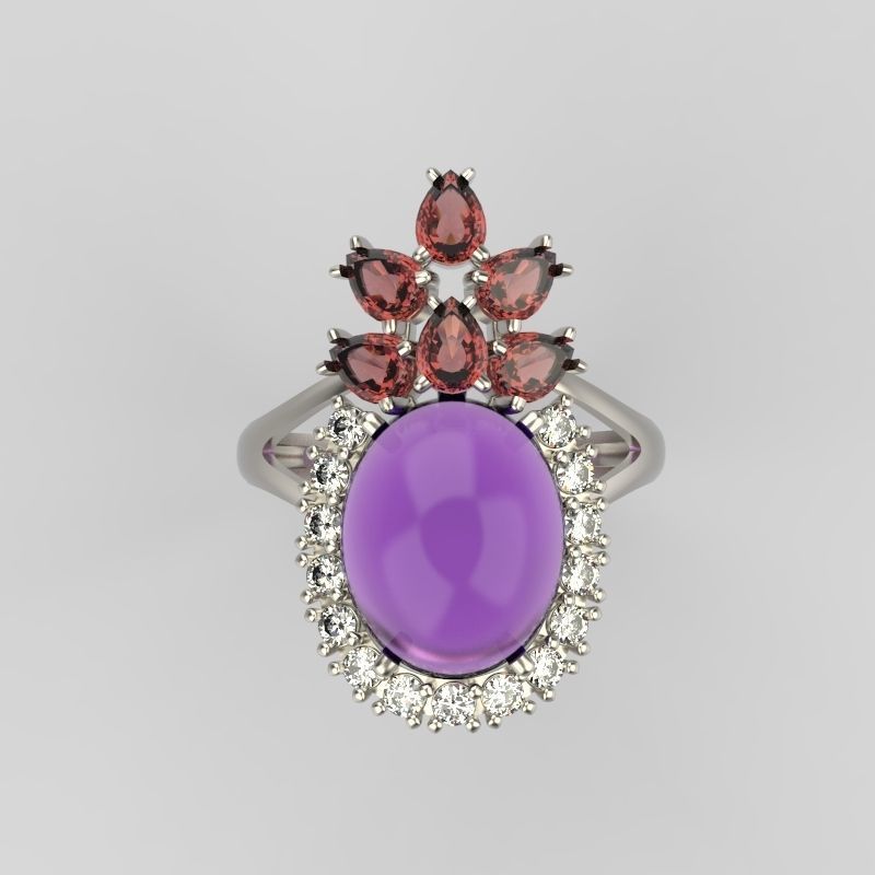  Women ring with gems 3dm stl vintage 3D print model_2