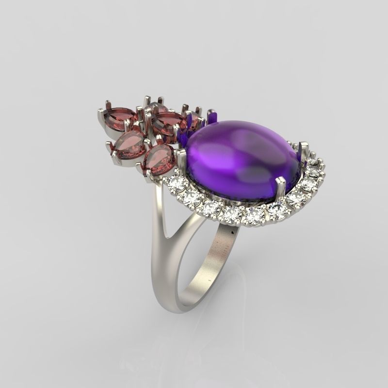  Women ring with gems 3dm stl vintage 3D print model_7