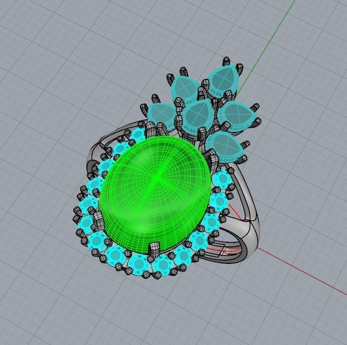  Women ring with gems 3dm stl vintage 3D print model_14