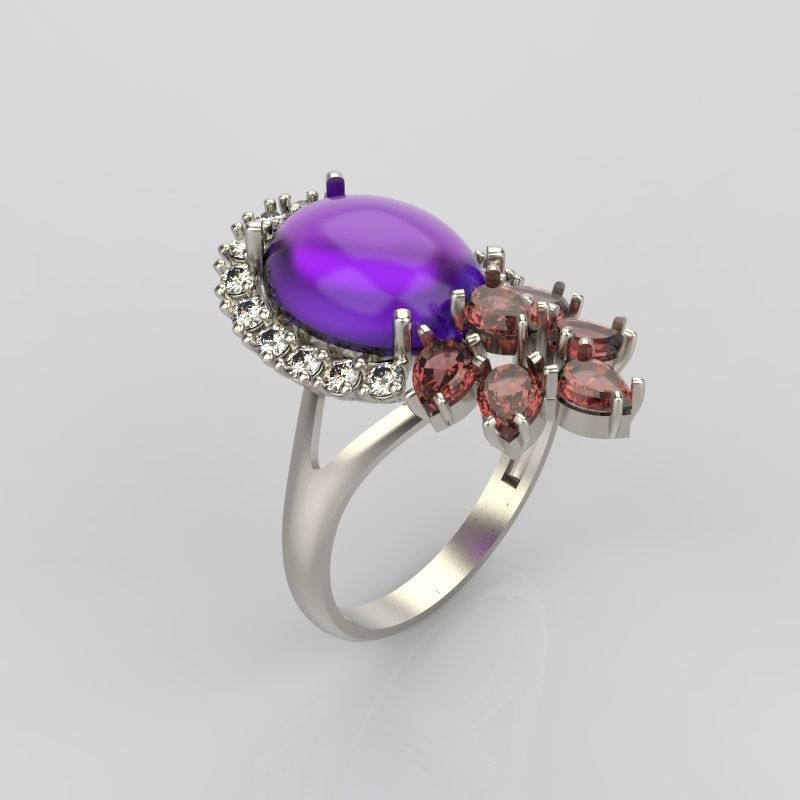  Women ring with gems 3dm stl vintage 3D print model_1