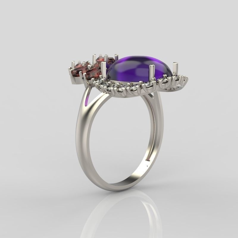  Women ring with gems 3dm stl vintage 3D print model_3