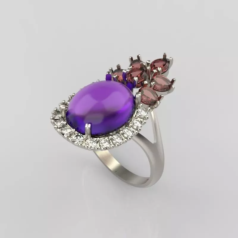  Women ring with gems 3dm stl vintage 3D print model_0