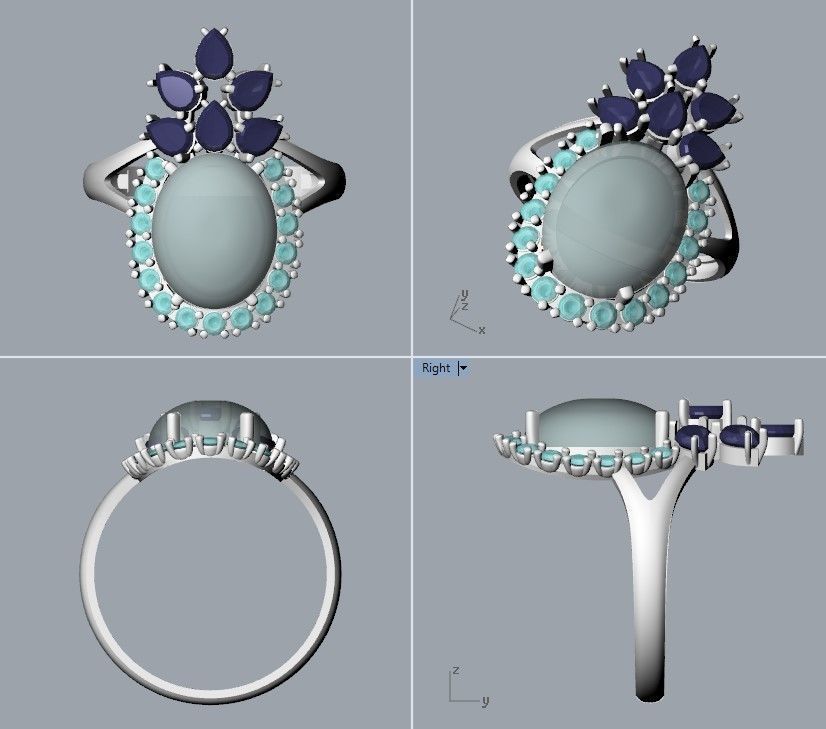  Women ring with gems 3dm stl vintage 3D print model_15