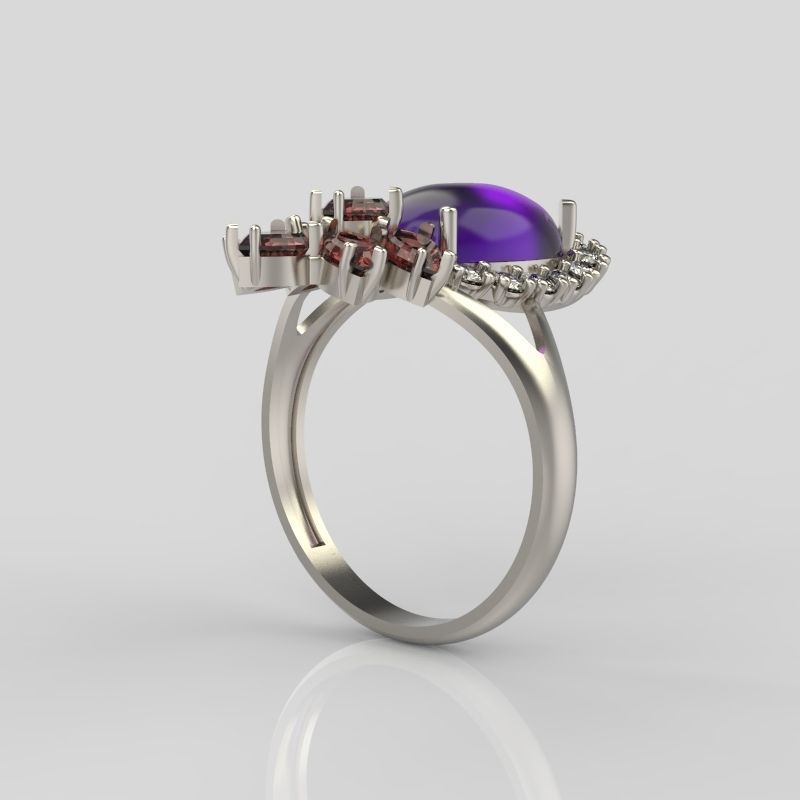  Women ring with gems 3dm stl vintage 3D print model_4