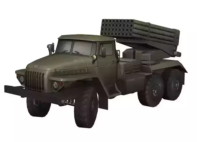 BM-21 military rocket launcher Low-poly 3D model