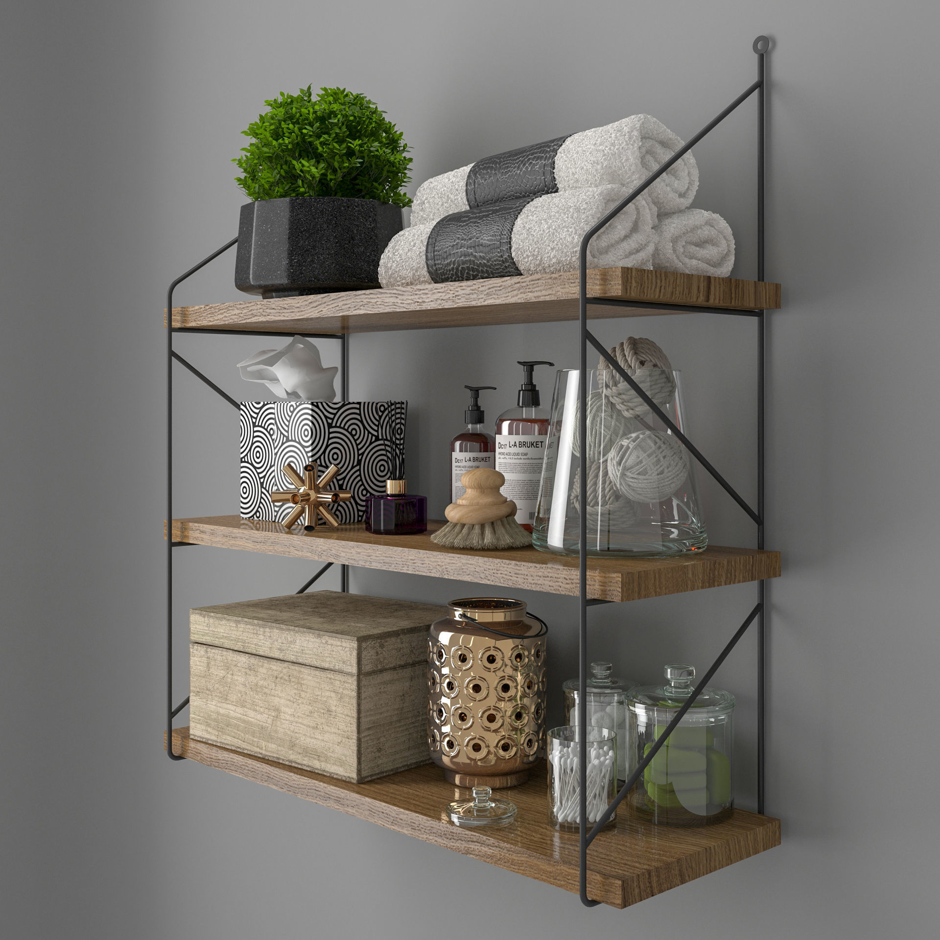 Decorative set 1 bathroom shelf 3D model_2