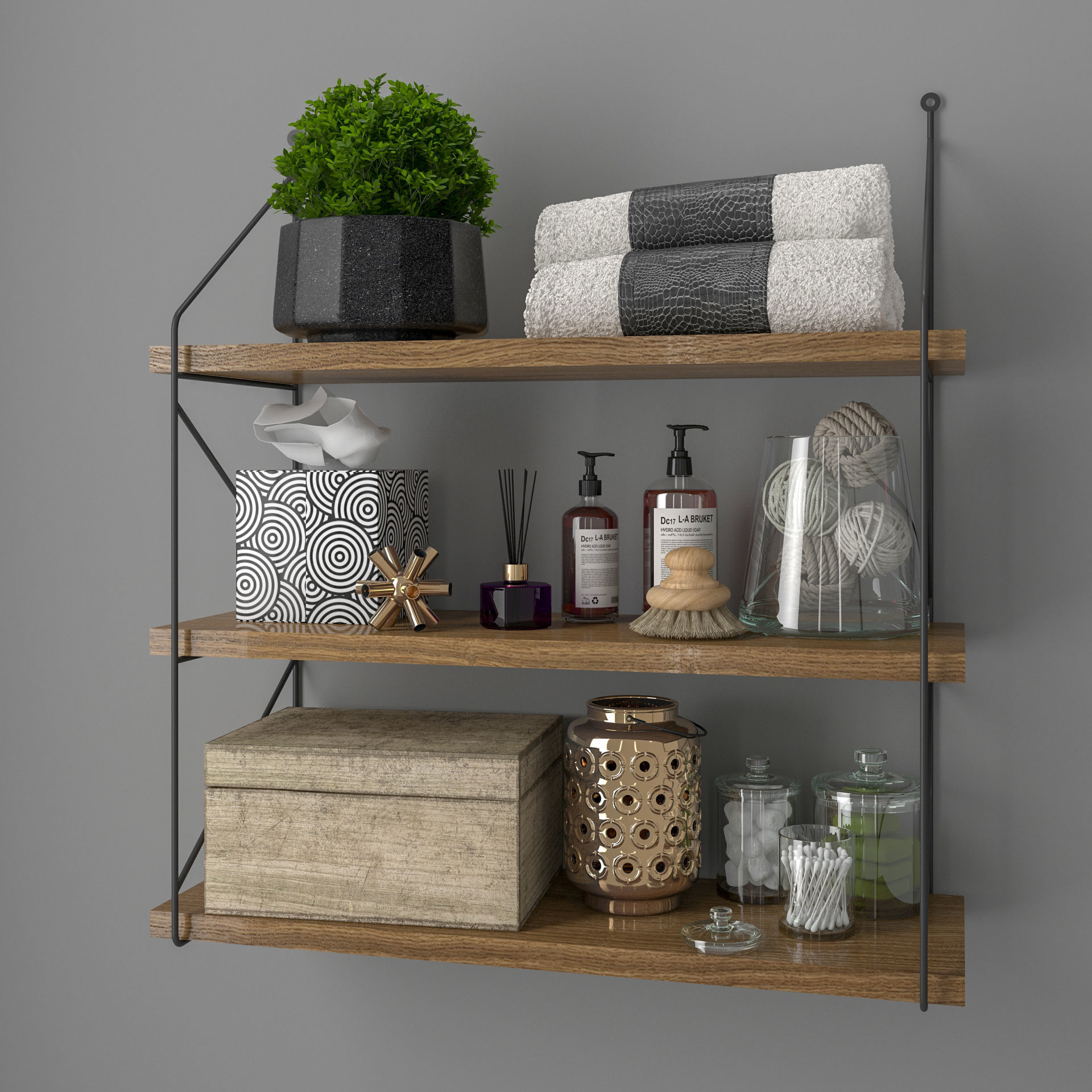 Decorative set 1 bathroom shelf 3D model_5