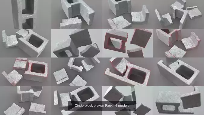 Cinderblock broken Pack 3D Model Collection