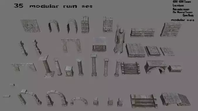 old ruin set Low-poly 3D model