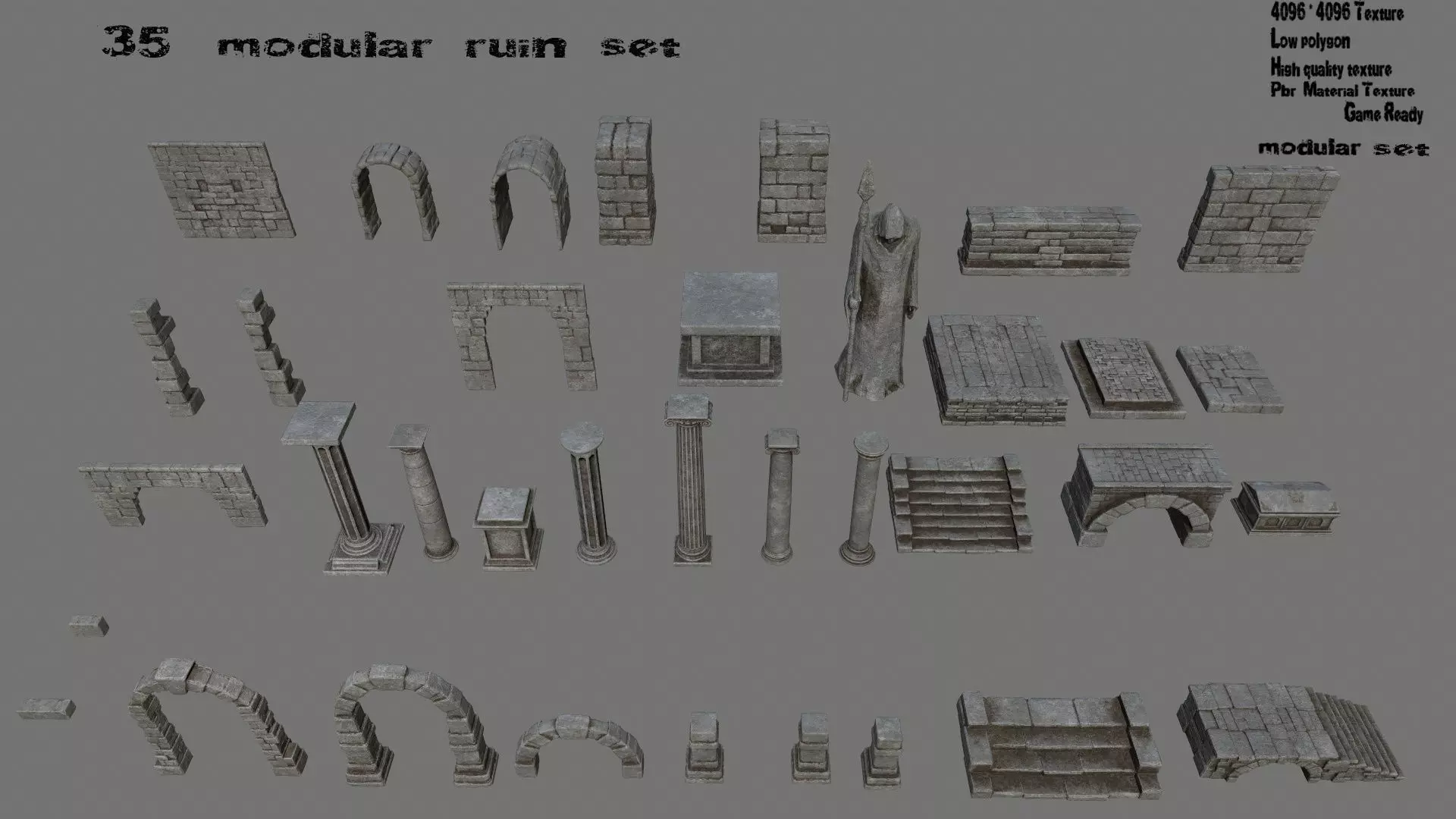 old ruin set Low-poly 3D model_0
