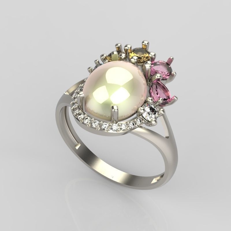Women ring with gems 3dm stl vintage 3D print model_3