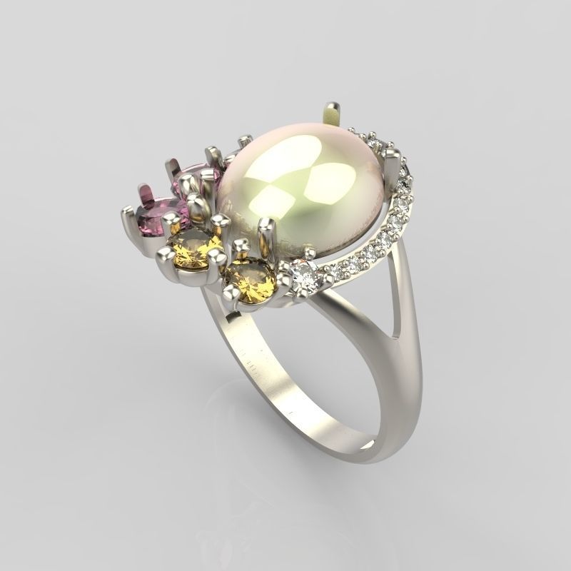 Women ring with gems 3dm stl vintage 3D print model_2