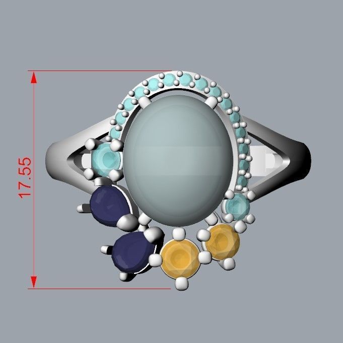 Women ring with gems 3dm stl vintage 3D print model_13