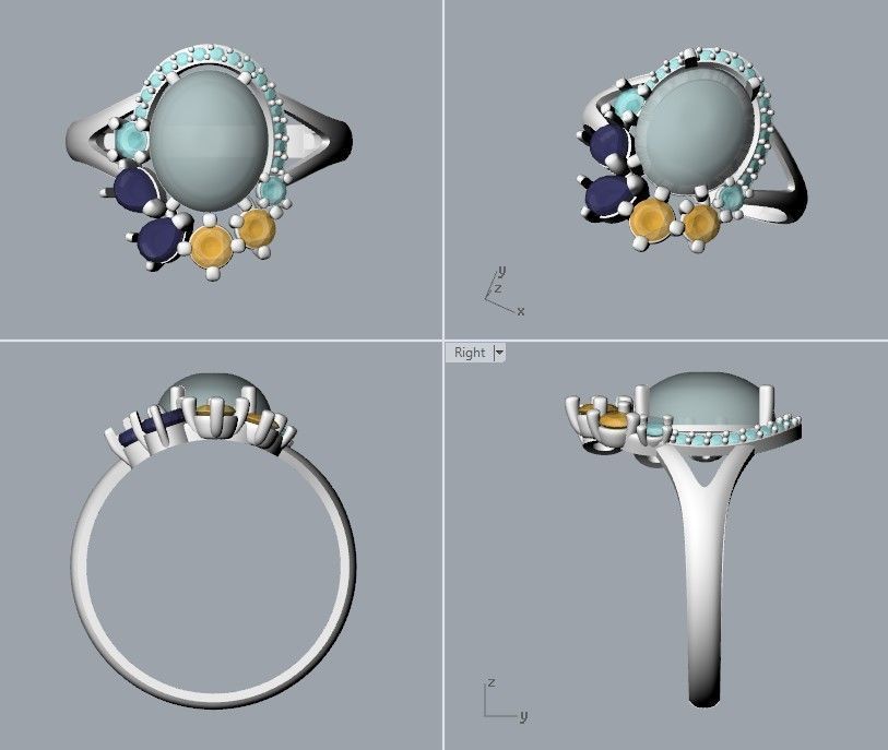Women ring with gems 3dm stl vintage 3D print model_11