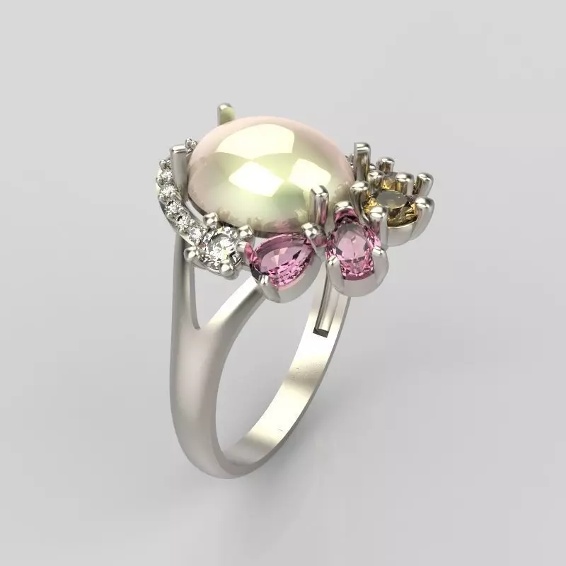 Women ring with gems 3dm stl vintage 3D print model_0