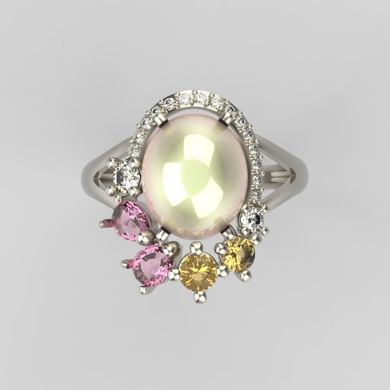 Women ring with gems 3dm stl vintage 3D print model_1
