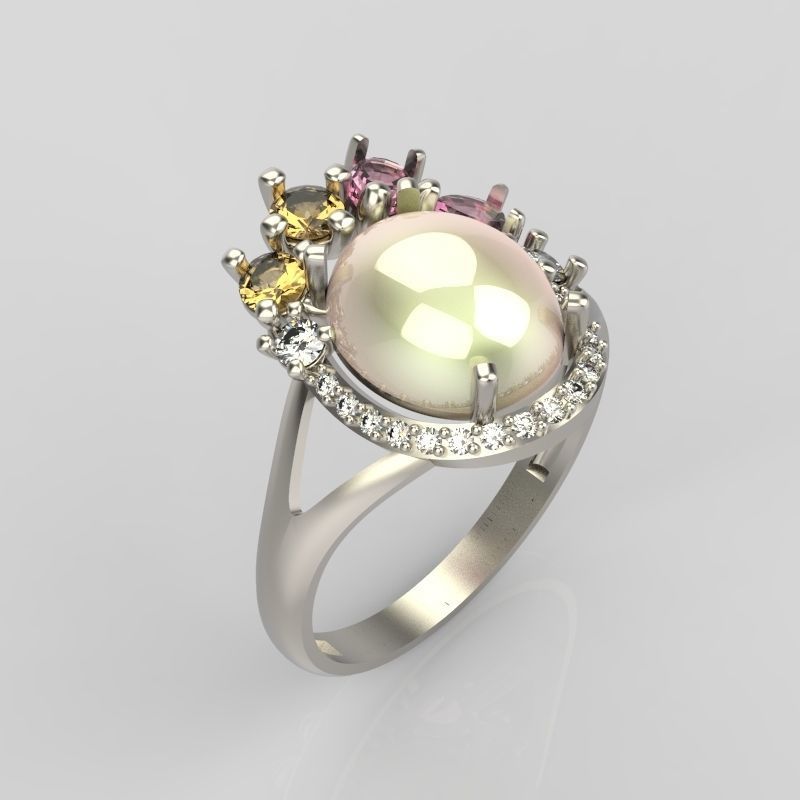 Women ring with gems 3dm stl vintage 3D print model_4