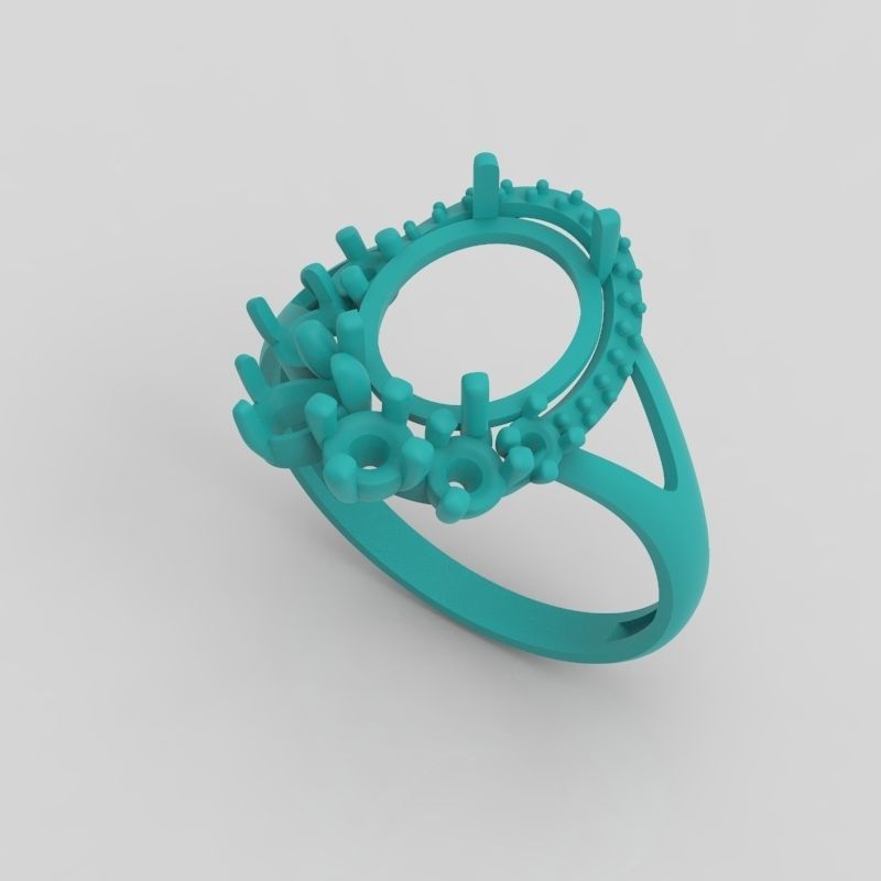 Women ring with gems 3dm stl vintage 3D print model_7