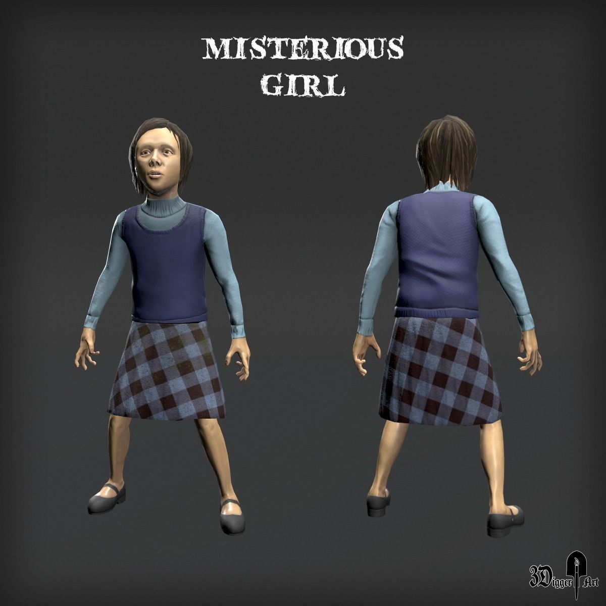 Mysterious Girl Low-poly 3D model_2