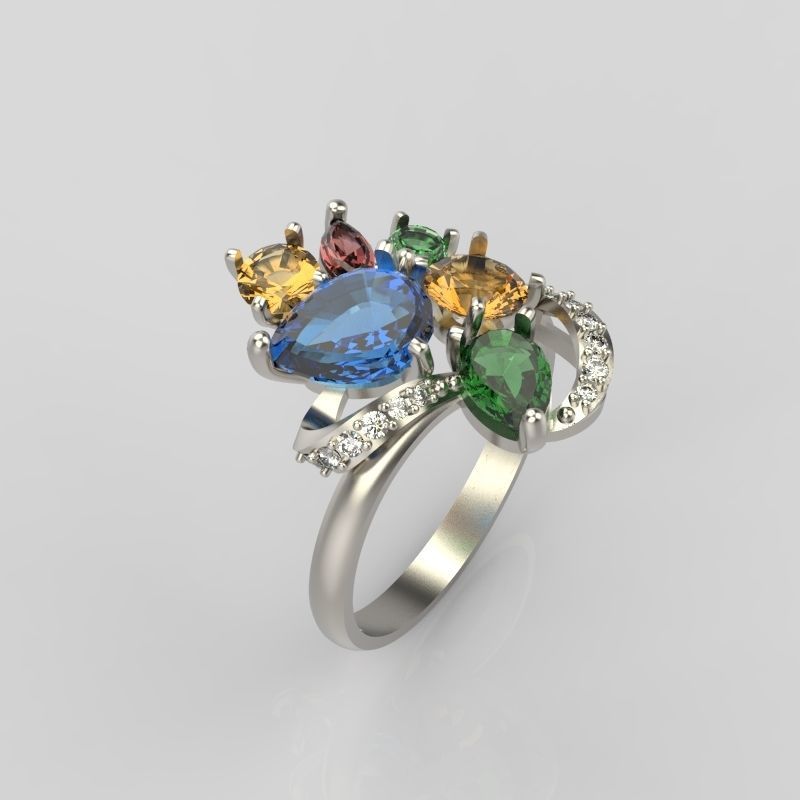 Design Women ring with gems 3dm stl 3D print model 3D print model_2