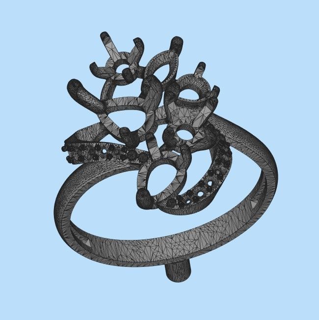 Design Women ring with gems 3dm stl 3D print model 3D print model_20