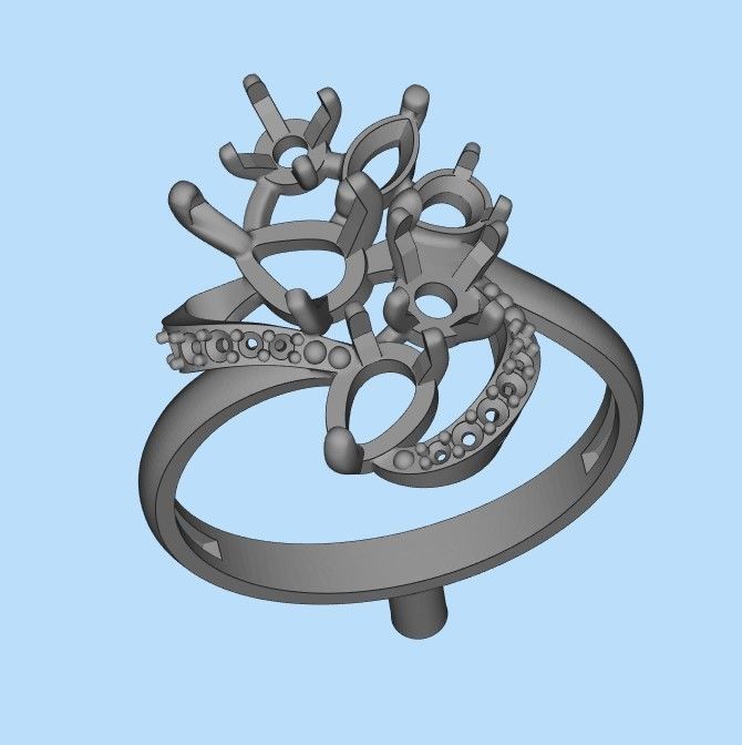 Design Women ring with gems 3dm stl 3D print model 3D print model_19