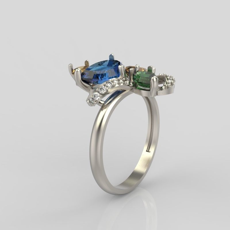 Design Women ring with gems 3dm stl 3D print model 3D print model_10