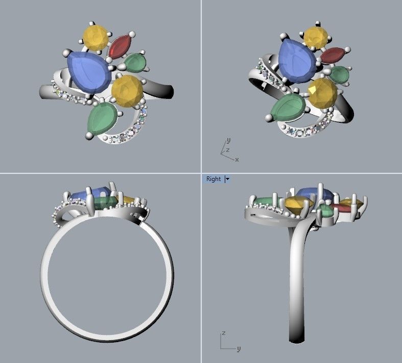 Design Women ring with gems 3dm stl 3D print model 3D print model_16