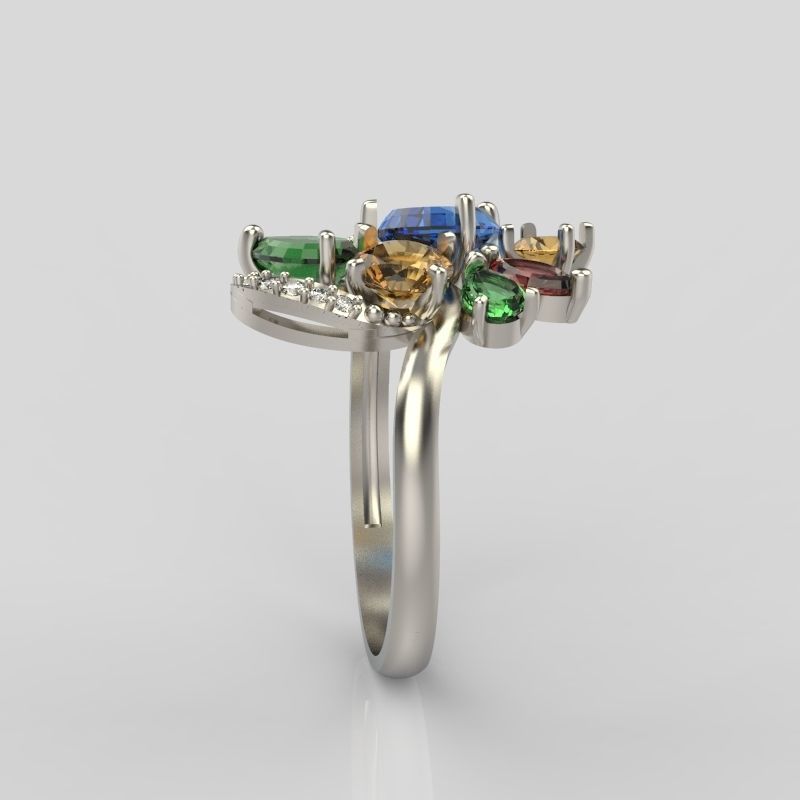 Design Women ring with gems 3dm stl 3D print model 3D print model_9