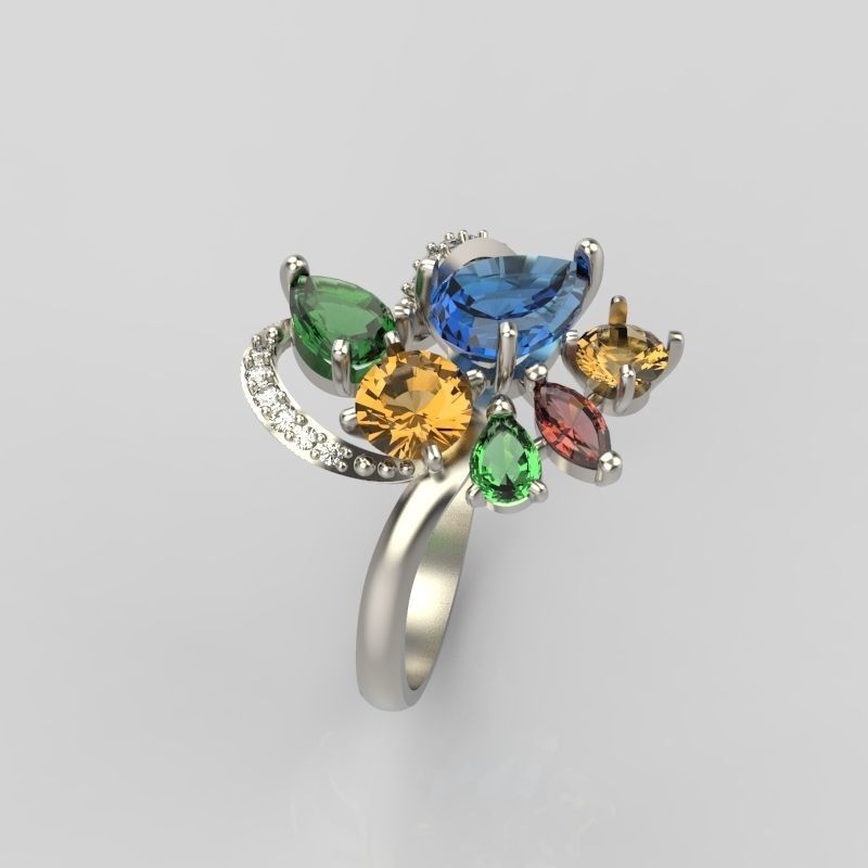 Design Women ring with gems 3dm stl 3D print model 3D print model_5