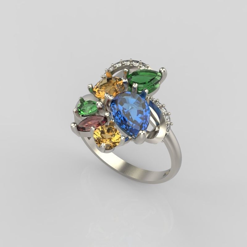 Design Women ring with gems 3dm stl 3D print model 3D print model_3