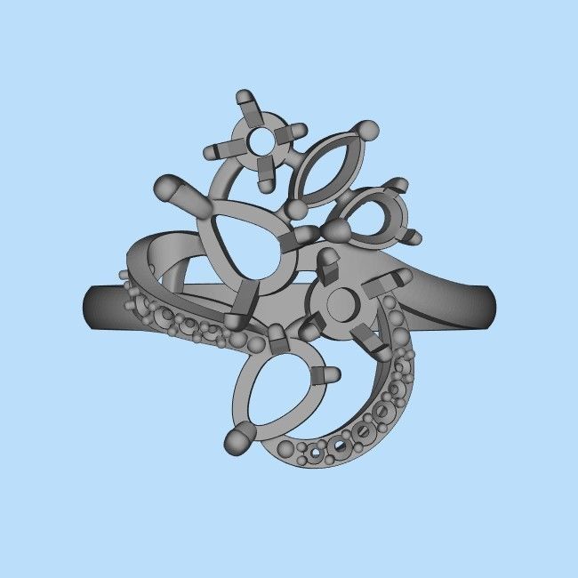 Design Women ring with gems 3dm stl 3D print model 3D print model_21