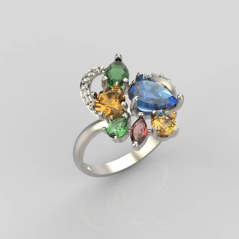 Design Women ring with gems 3dm stl 3D print model 3D print model_4