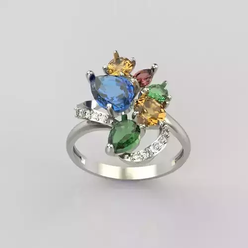 Design Women ring with gems 3dm stl 3D print model 3D print model