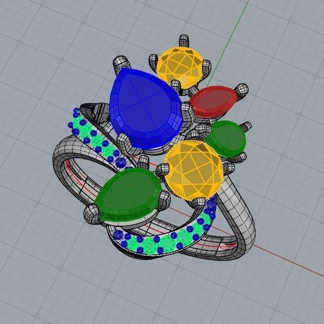 Design Women ring with gems 3dm stl 3D print model 3D print model_17