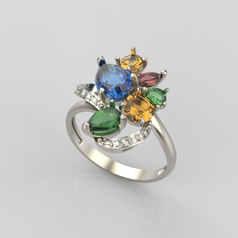 Design Women ring with gems 3dm stl 3D print model 3D print model_1