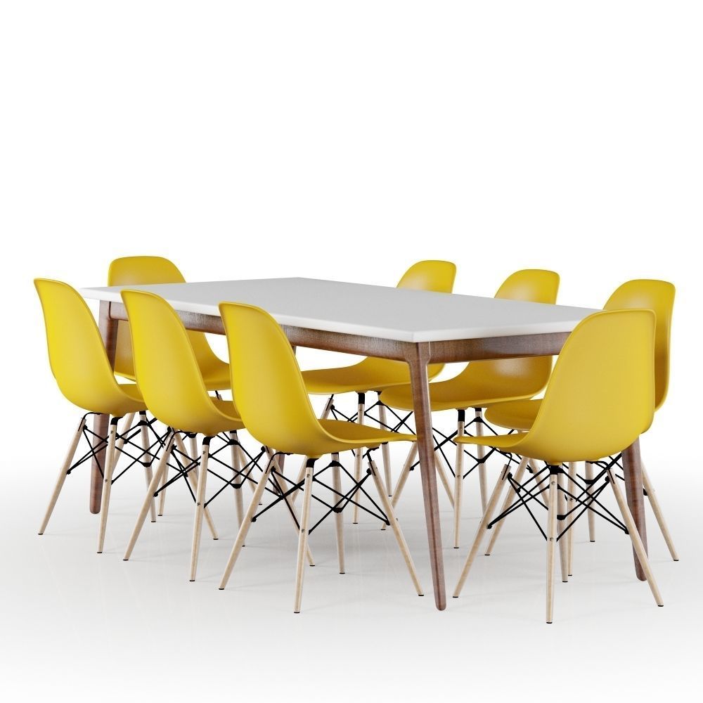 Set Modern Table and Yellow Eames Chairs 3D model_8