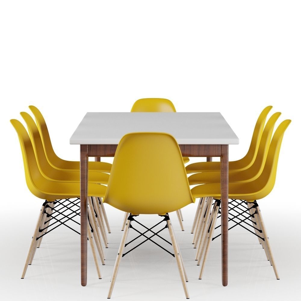 Set Modern Table and Yellow Eames Chairs 3D model_5