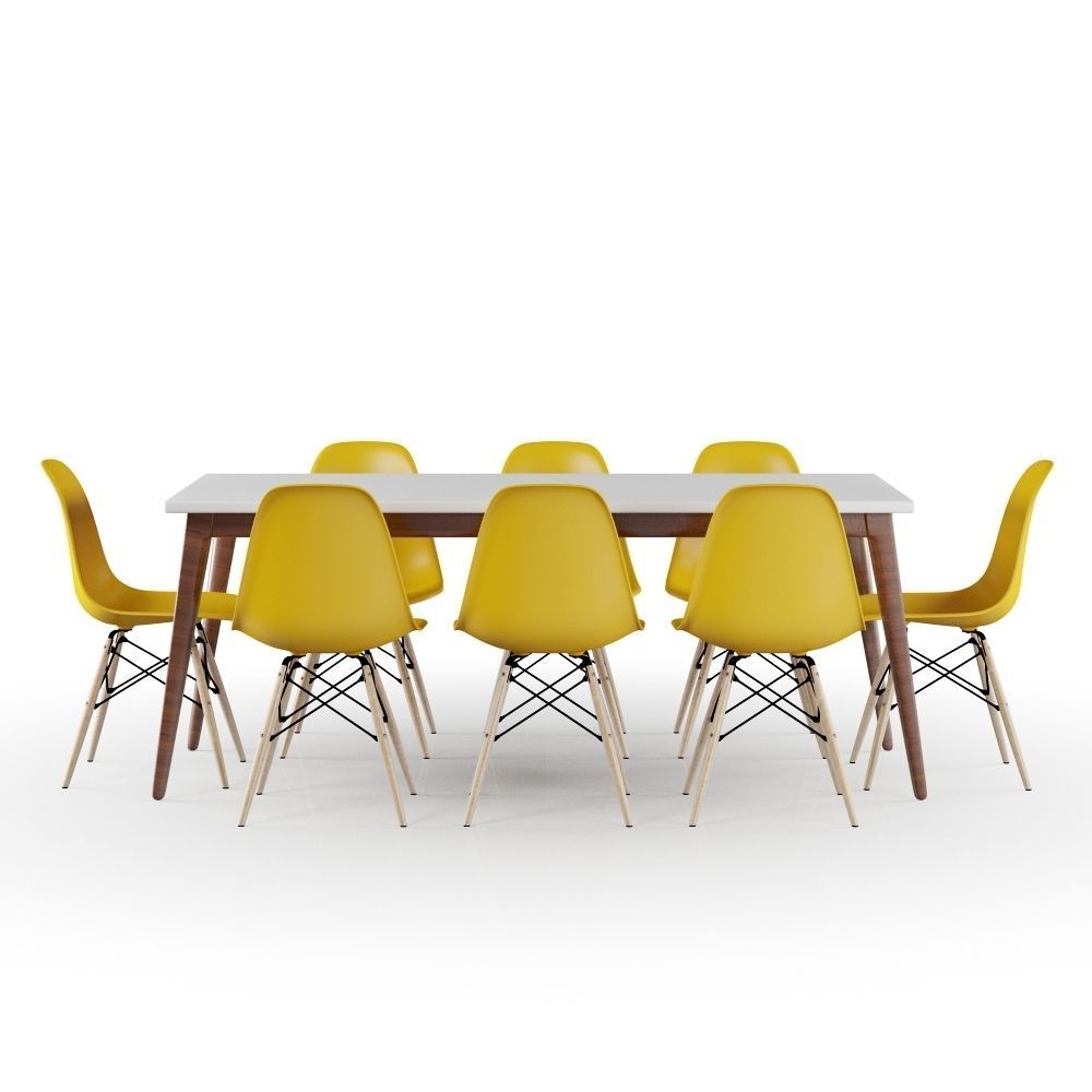 Set Modern Table and Yellow Eames Chairs 3D model_2