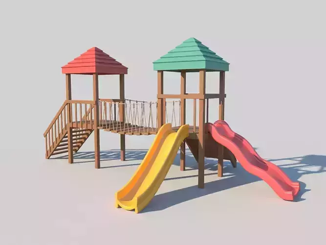 Playground Wooden Fort With Slides