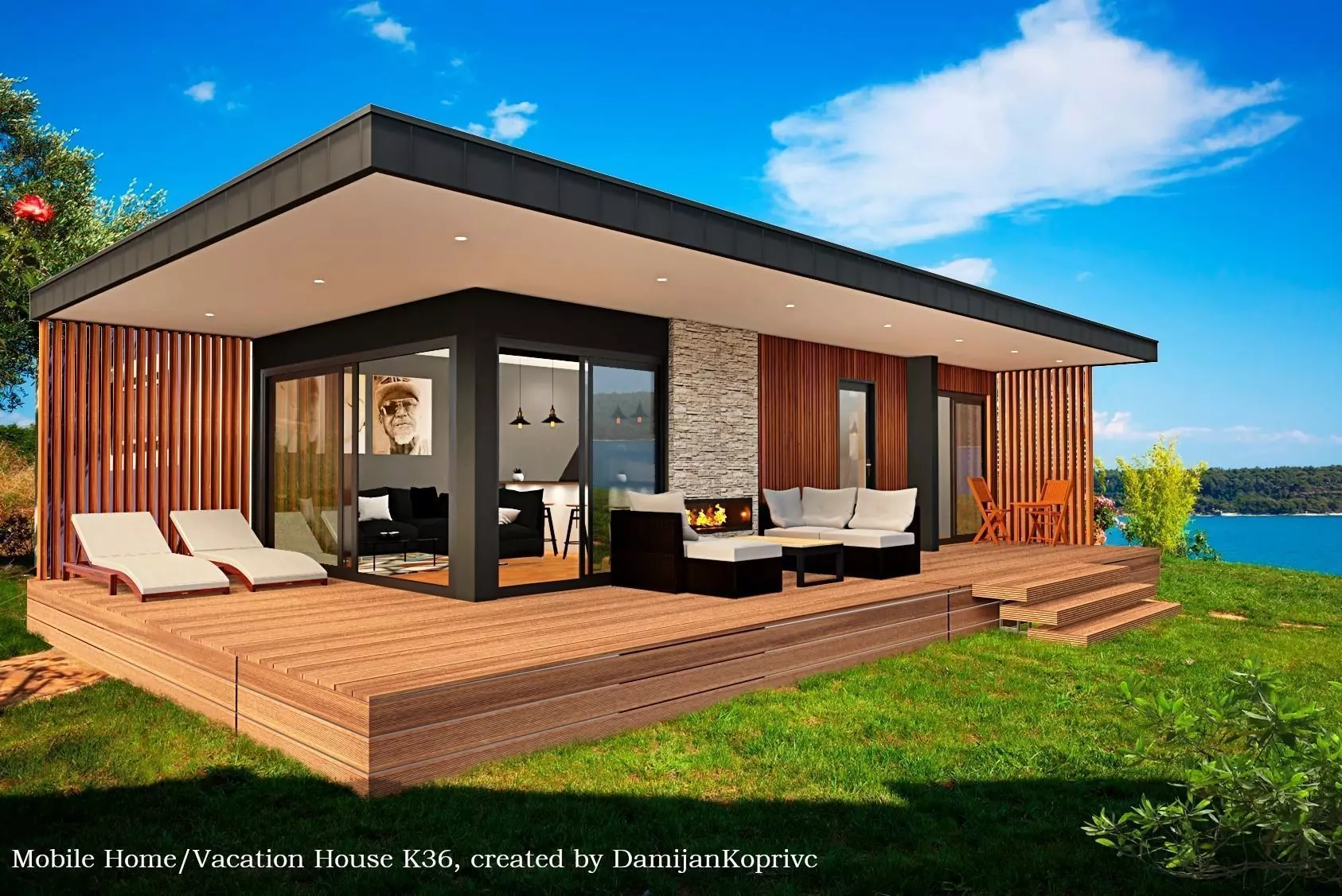 mobile home vacation house tiny house on 36m2 Low-poly 3D model_0